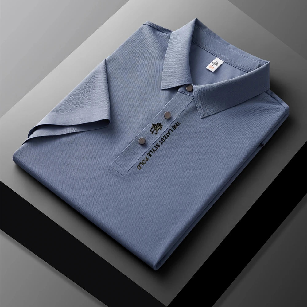 Men's Premium Printed Polo Shirt – Short Sleeve, Seamless Ice Silk, Breathable Golf & Business Casual Summer Tee