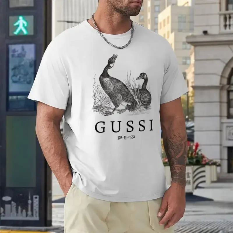 Men’s Cotton T-Shirt with “G U S S I (Geese)” Funny Slogan – Cute Summer Tee for Men
