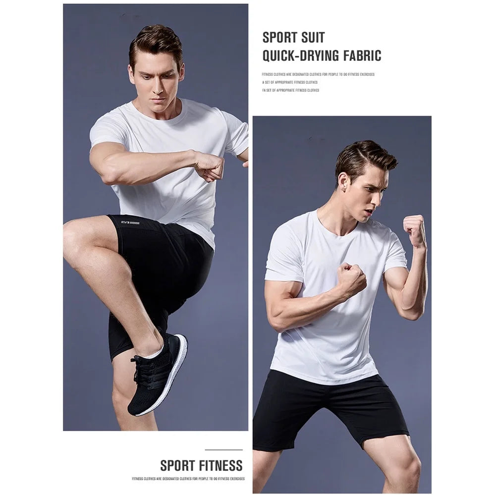 Men’s Summer Ice Silk Quick-Dry T-Shirt – Breathable High-Stretch Gym & Running Top