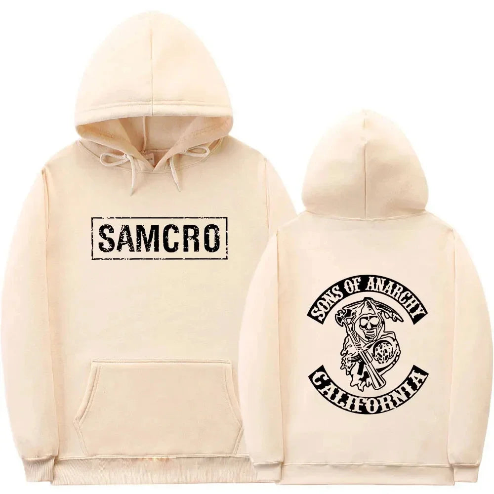 Sons of Anarchy SAMCRO Double-Sided Graphic Hoodie – Unisex Cotton Fleece Pullover Sweatshirt | Streetwear Motorcycle Club Inspired