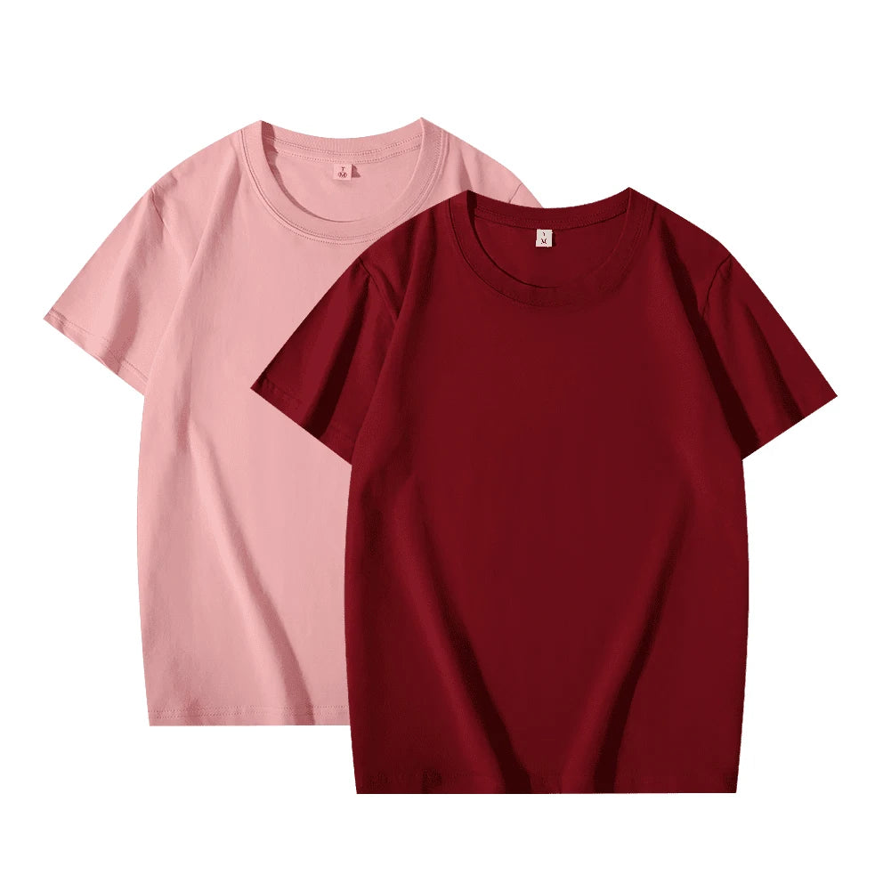 2-Pack Basic Solid Color T-Shirts for Men and Women, 100% Cotton, White and Black, Loose Fit, Short Sleeve, O-Neck, Perfect Couple Tops