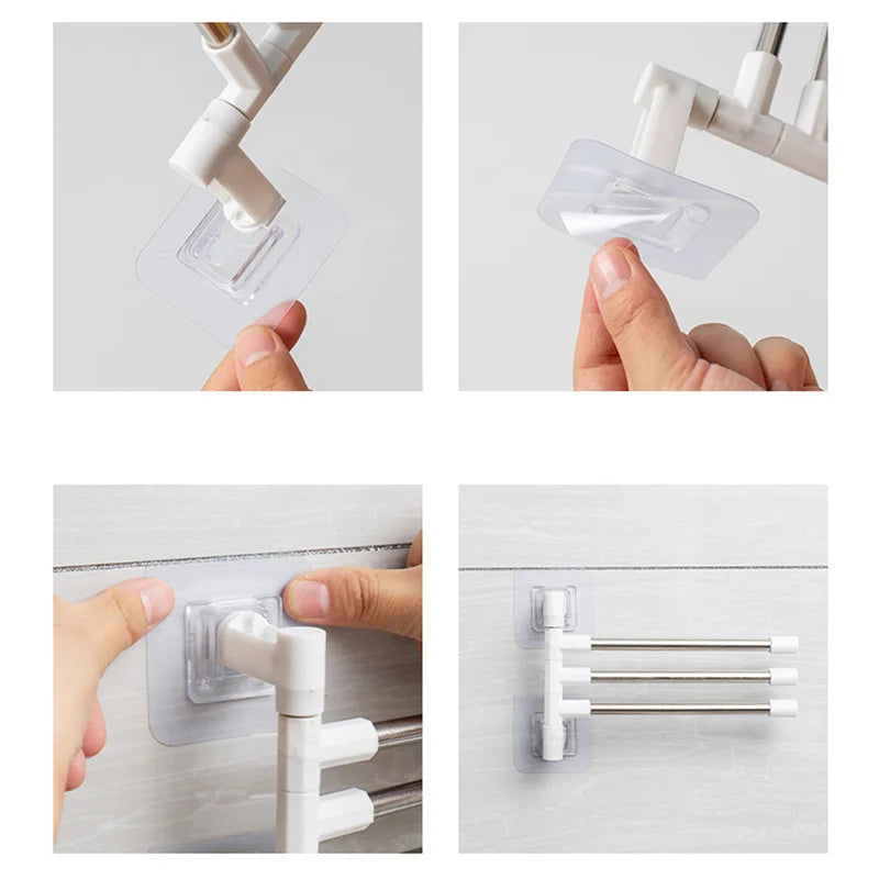 Rotating Bathroom Towel Rack – Punch-Free Wall-Mounted Stainless Steel Organizer with Suction Cup