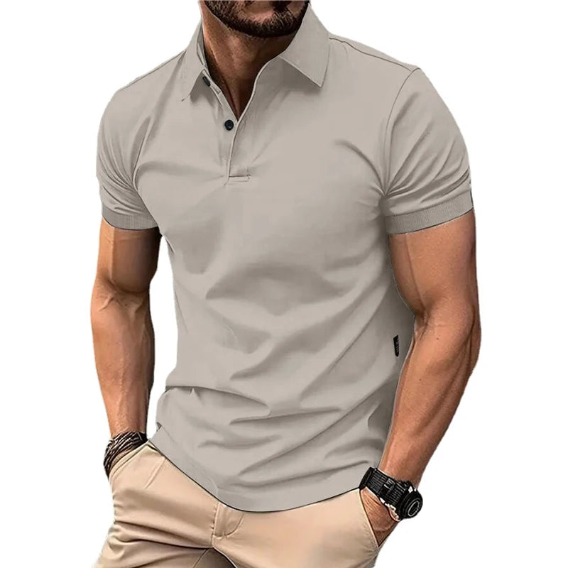 Men’s Summer Casual Polo Shirt with Short Sleeves, Solid Color, Lapel Collar, Button-Up Design – Lightweight and Perfect for Streetwear and Jogging