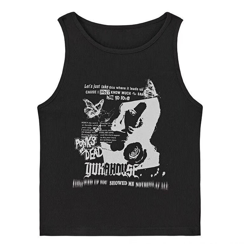 Y2K-Inspired Grunge Ribbed Knit Crop Tank Top for Women – Sleeveless, Sexy Streetwear Aesthetic from the 2000s