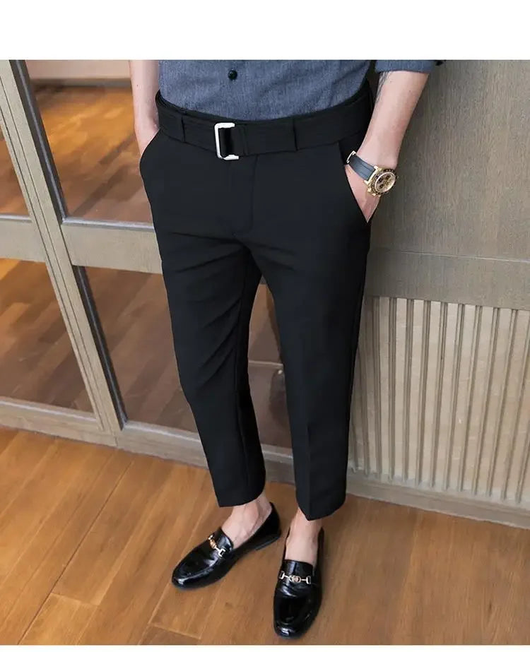 Men’s Korean-Style Slim Fit Summer Suit Pants – Lightweight Ice Silk Trousers, Business Casual Streetwear, Plus Sizes Available
