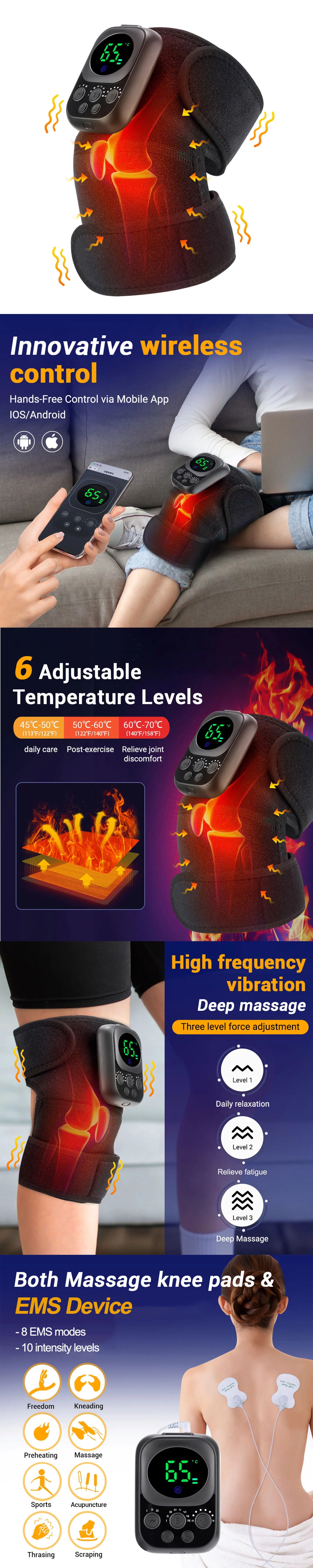 3-in-1 Electric Heated Knee Massager Pad with Vibration – Hot Compress for Shoulder, Elbow & Joint Muscle Relief