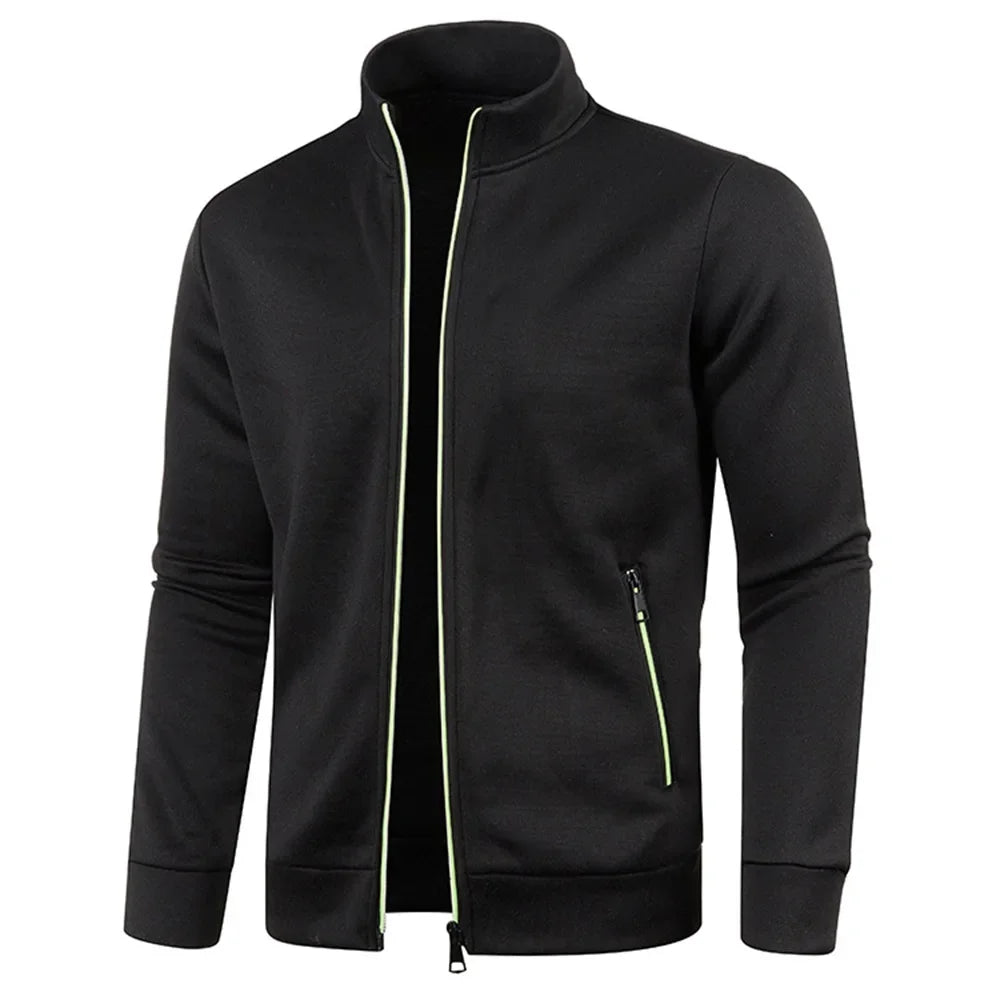 Men’s Autumn Zip-Up Jacket with Stand Collar – Casual Fleece Sweatshirt, Long Sleeve Streetwear Coat