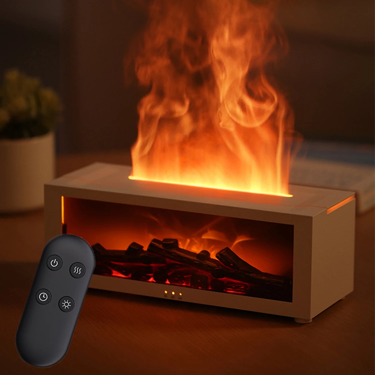 3D Flame Essential Oil Diffuser with Colorful Fireplace Aromatherapy Humidifier and Remote Control