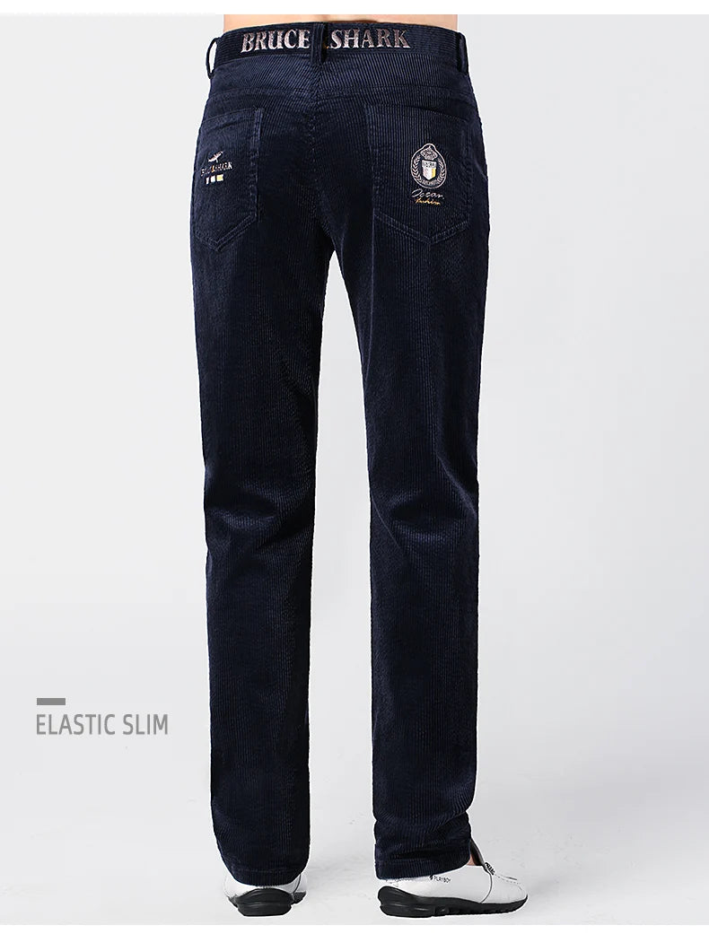 Men’s New Winter Stretch Corduroy Pants by Bruce & Shark – Thickened Cotton Casual Trousers, Loose Fit, Mid-Rise, Fashionable, Available up to Size 40