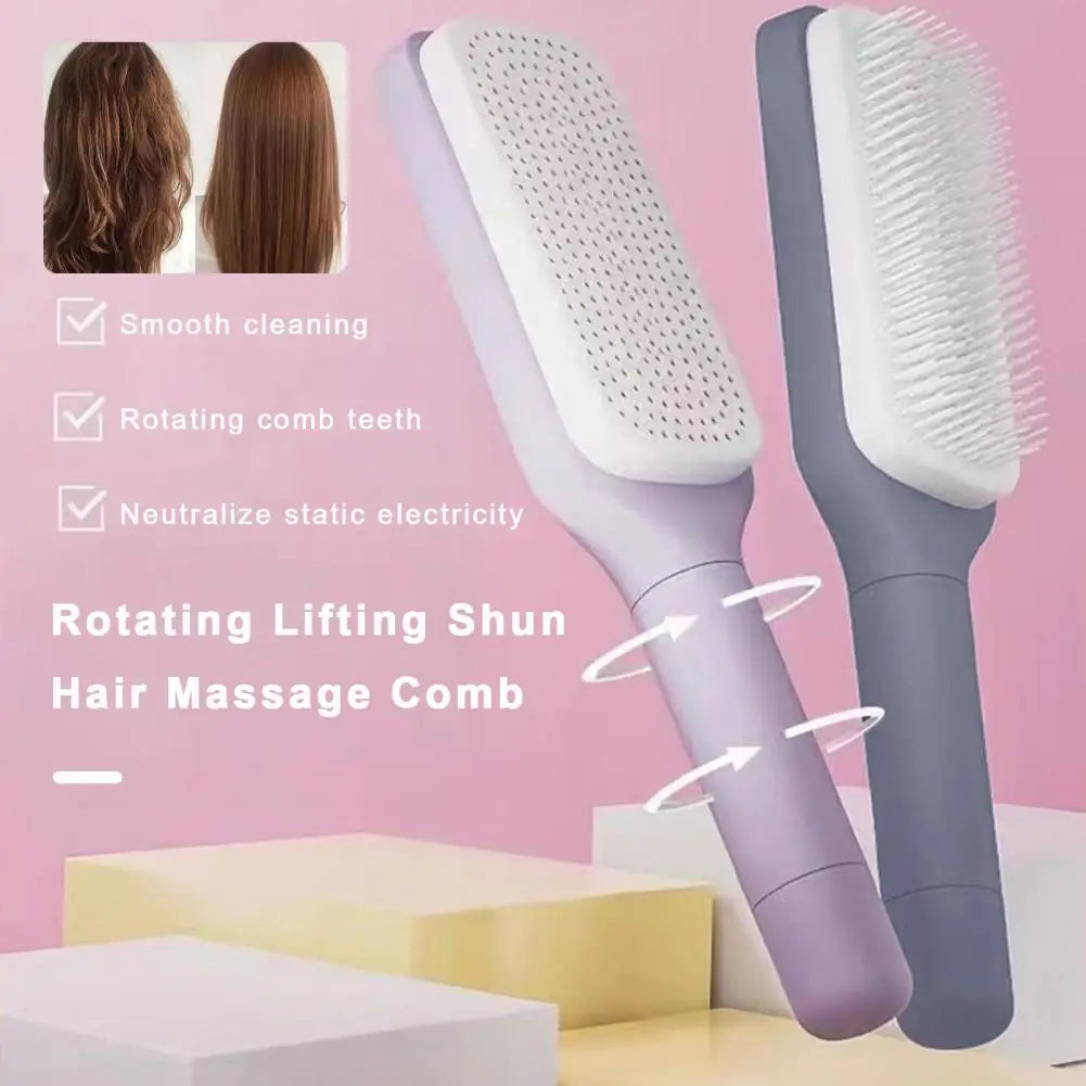 25cm Self-Cleaning Detangling Massage Comb – Anti-Static Retractable Hair Brush for Scalp Care & Hair Styling