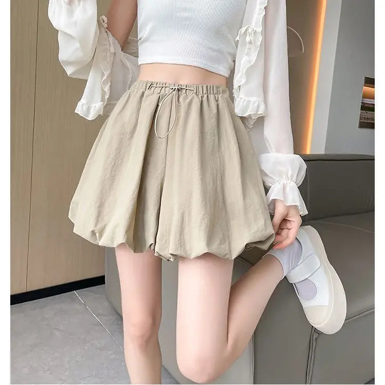 Women's High-Waist Lantern Shorts – Casual Summer Streetwear with Pockets, Relaxed Fit for Students, Youth, and Everyday Wear