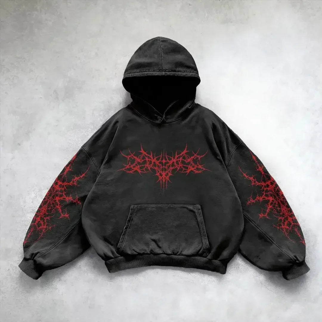 Y2K Camouflage Leaf Print Hoodie – Unisex Retro Streetwear Loose Fit Hip Hop Sweatshirt for Men & Women