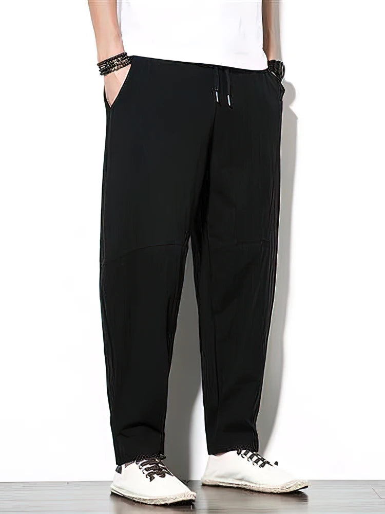 2025 Men's Baggy Cotton Linen Pants – Loose Wide-Leg Casual Trousers, Chinese-Style Summer Joggers, Breathable Walking Sweatpants 