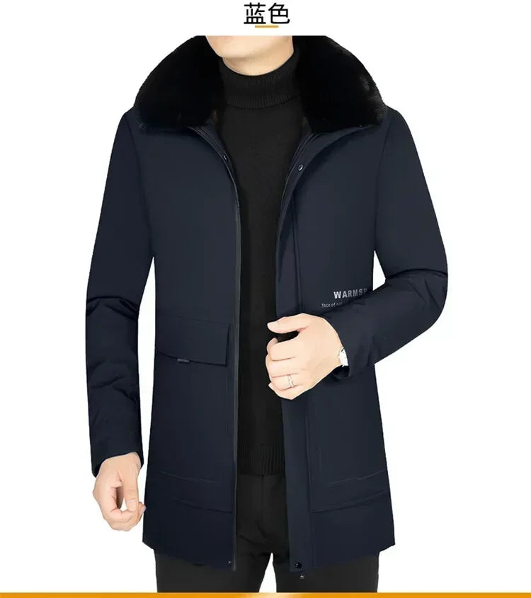 Men’s Solid Winter Parka with Fur Hood – Loose, Waterproof Fleece-Lined Vintage Streetwear Jacket