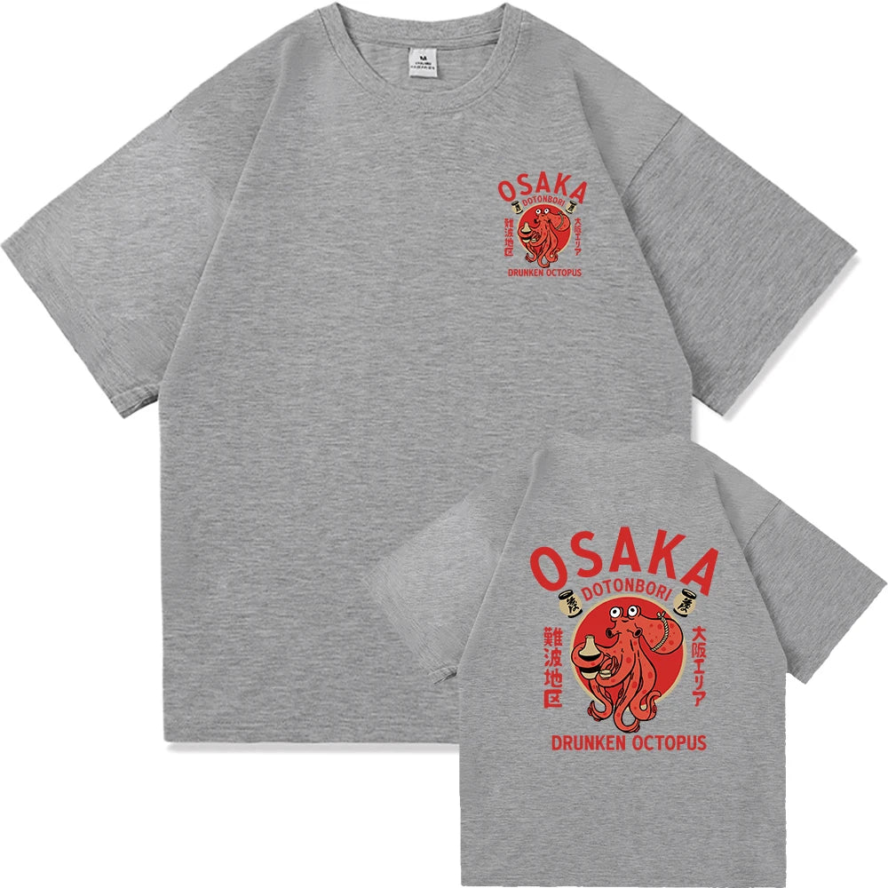 Osaka Dotonbori Drunk Octopus Graphic Tee – Unisex Harajuku-Style High-Quality Cotton T-Shirt for Men & Women, Perfect as a Couple’s Gift