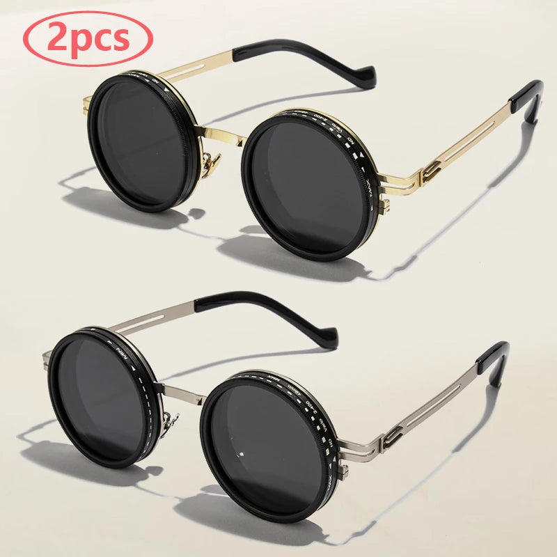 Adjustable Polarized Motorcycle Sunglasses – Round UV400 Punk-Style Eyewear for Men & Women, ND9 Light Dimming Sun Glasses