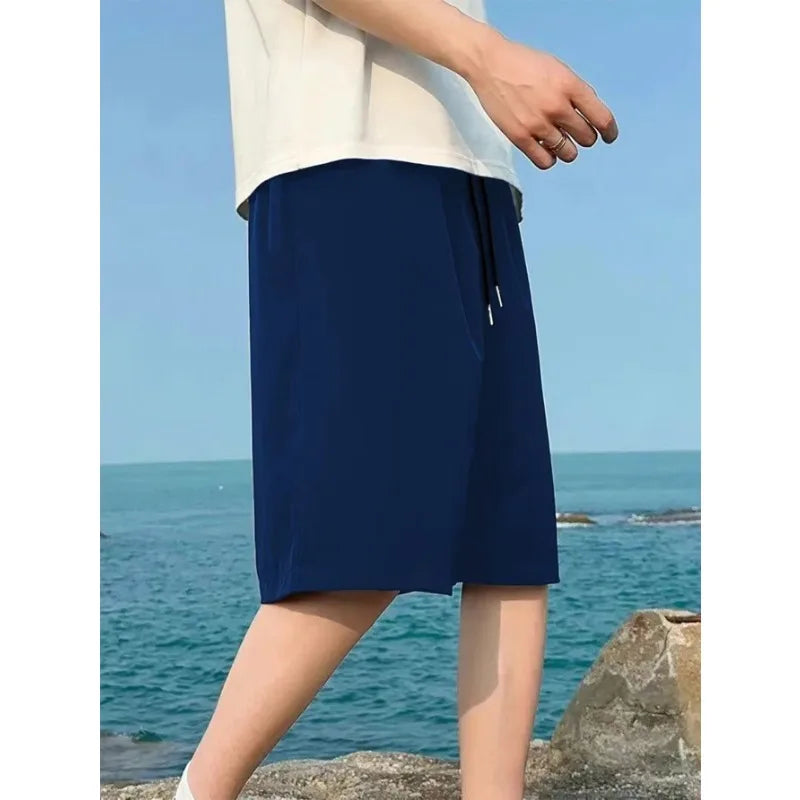 New Summer Solid Color Casual Shorts – Trendy, Loose-Fit Sports & Beachwear for Men