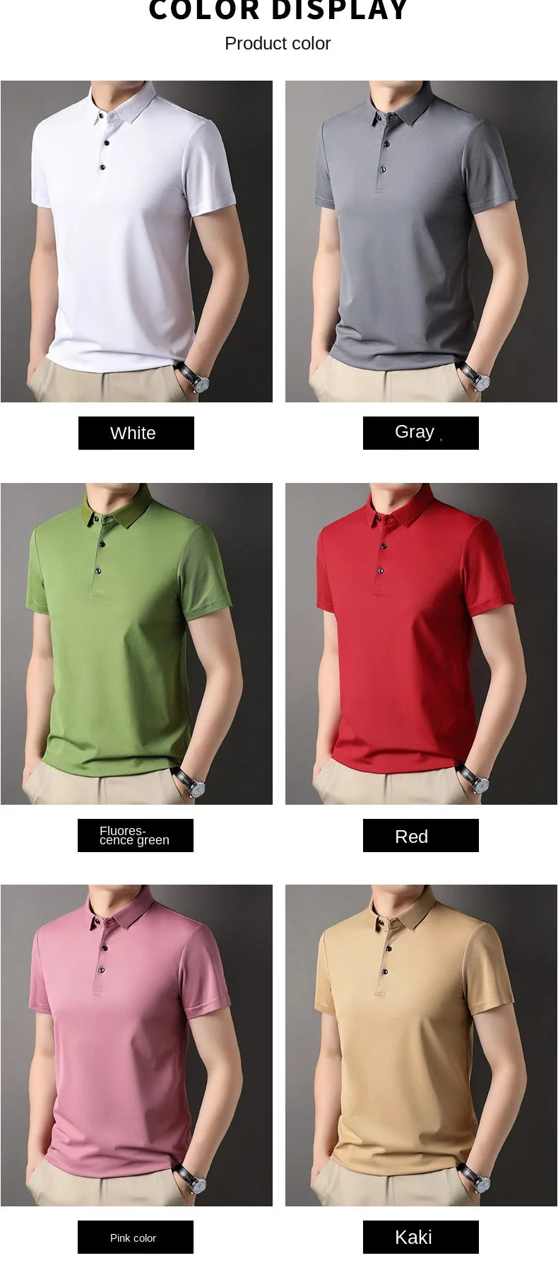 Luxury Summer Men’s Polo Shirt – Premium Plain Design with 4.7% Mulberry Silk, Short Sleeve, Lightweight Casual Fashion Top