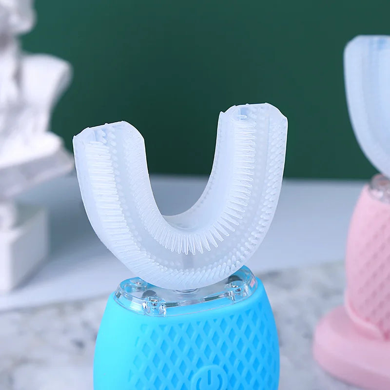 360° U-Shaped Sonic Electric Toothbrush – Hands-Free Silicone Auto Brush with Blue Light Whitening Technology
