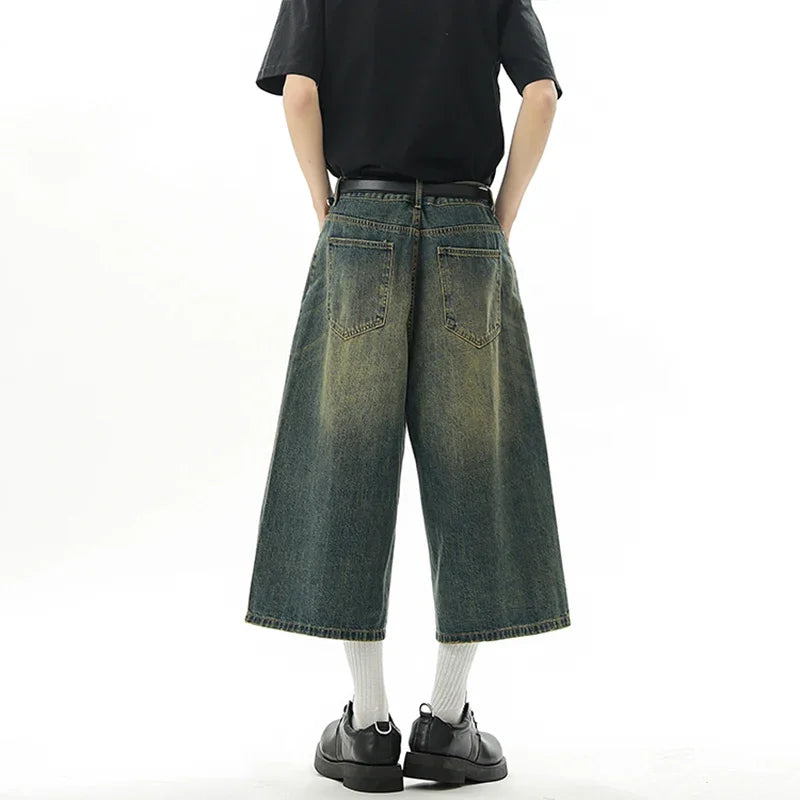 Men's Baggy Denim Shorts – Retro Y2K Casual Wide-Leg Calf-Length Jeans for Summer Streetwear