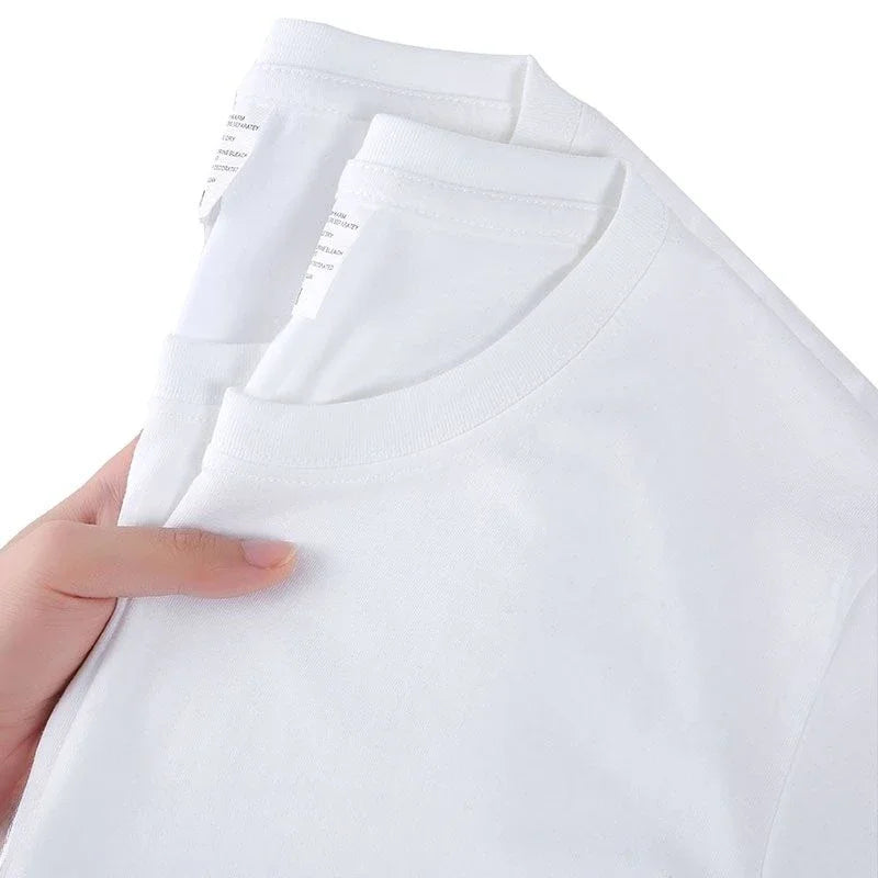 Unisex 100% Cotton White Tee – Breathable, Loose-Fit Round Neck Short Sleeve Top
