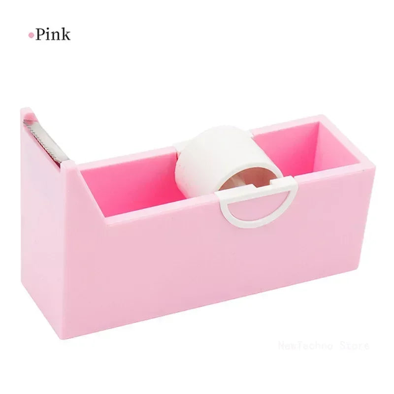 Plastic Roller Tape Dispenser with Cutter – Adhesive Tape Holder for Office, School, and Packing Supplies