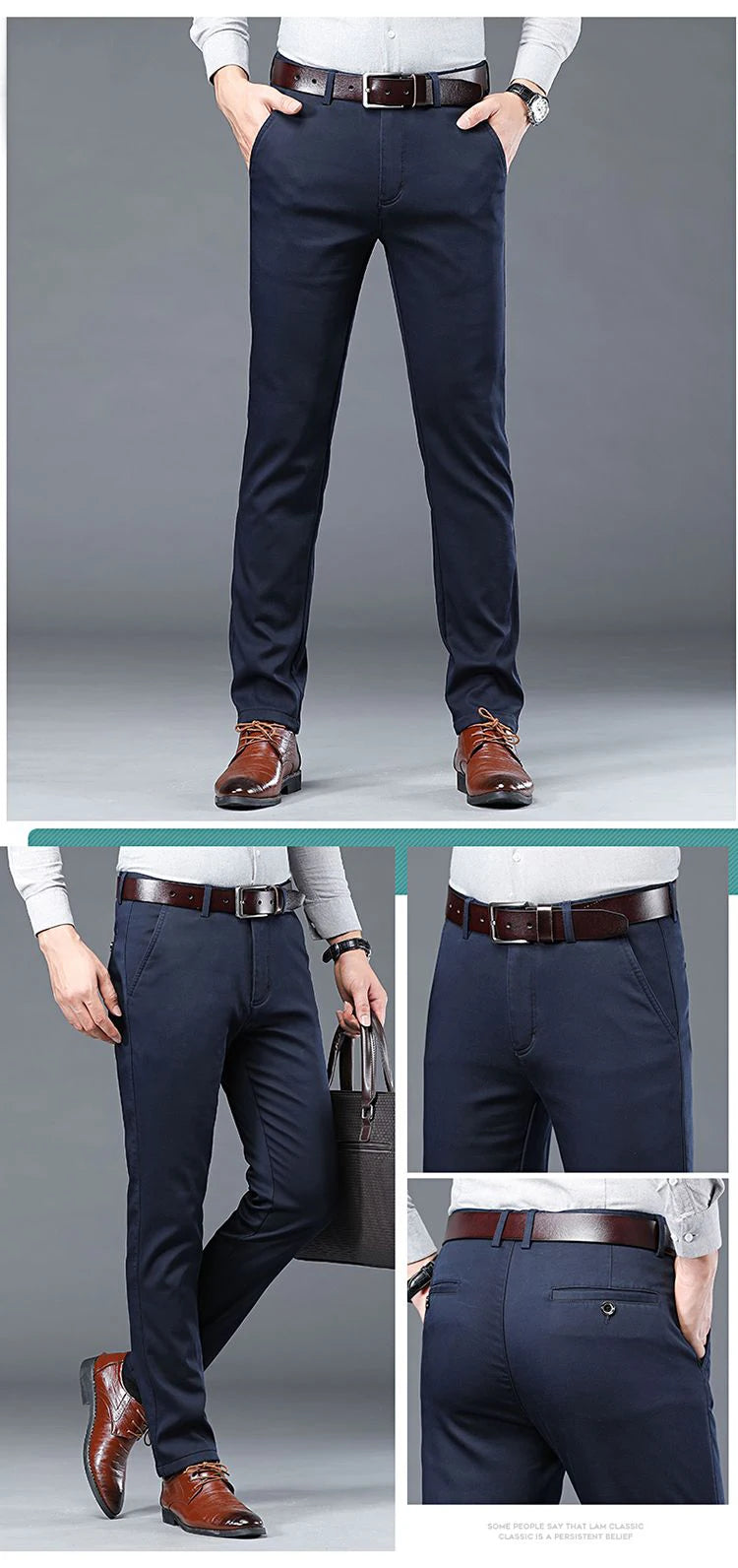 Men's Lightweight Summer Slim-Fit Suit Trousers – Business Casual Cotton Pants in Green, Black, and Khaki (Sizes 30–40)