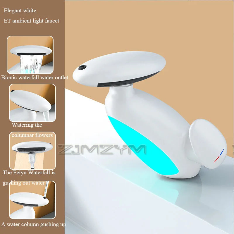 360° Rotating LED Basin Faucet with 4 Water Modes, Pull-Out Spout & Temperature Sensor – Drip-Free Hot & Cold Mixer Tap