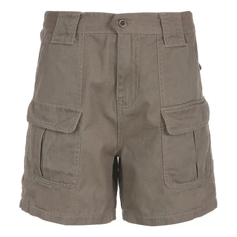 Women's Retro Mid-Waist Cargo Shorts – Casual Summer Streetwear with Pockets