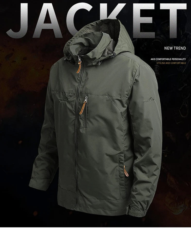 Men's Waterproof Hooded Windbreaker – Casual Outdoor Jacket for Hiking, Camping, and Fishing
