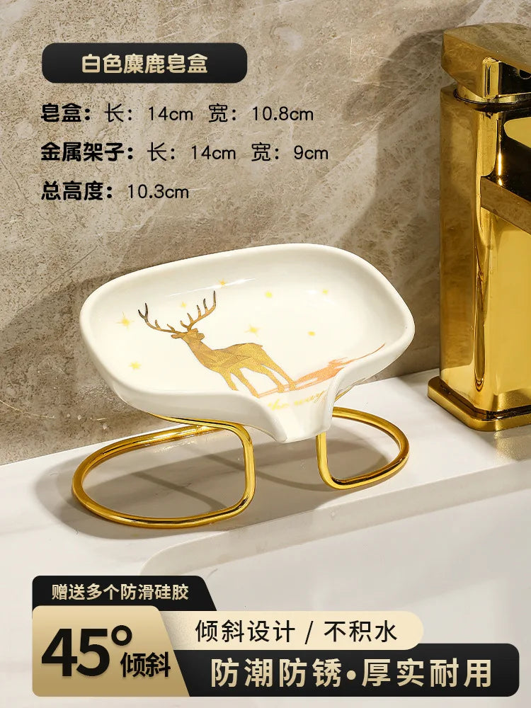 Luxury Ceramic Soap Dish with Irregular Stripes and Perforated Drainage – Household Bathroom Accessory with Washstand Gargle Cup