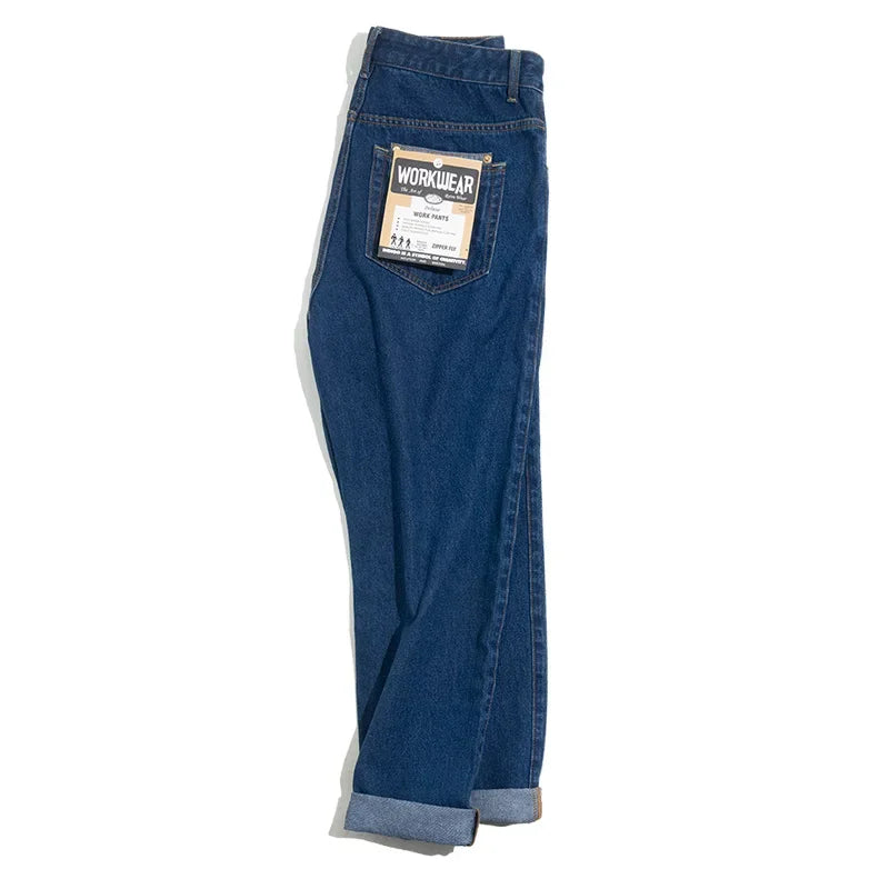 Maden Retro Washed Denim Jeans for Men – 12.8oz Loose Straight Baggy Fit, Oversized Fashion Pants in 2 Colors (Sizes 28–38)