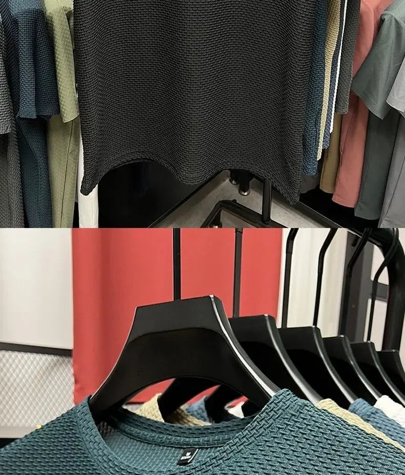 Men's Summer Ice Silk Mesh T-shirt – Lightweight Short Sleeve Breathable Tee, 2025 Solid Color Casual Top