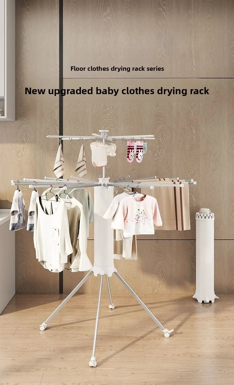 Compact Double-Layer Folding Drying Rack for Floor-to-Ceiling Balcony Use