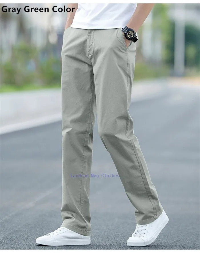 Men's Summer Lightweight Stretch Chino Pants – Loose Fit Cotton Trousers in Khaki, Blue, and Black – Plus Sizes 42 & 44