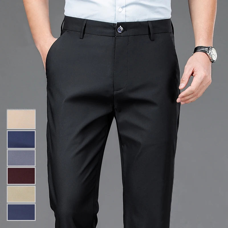 Men’s Stretch Slim-Fit Quick-Dry Suit Pants – Korean Style Straight Trousers for Office & Casual Wear (Spring/Autumn)