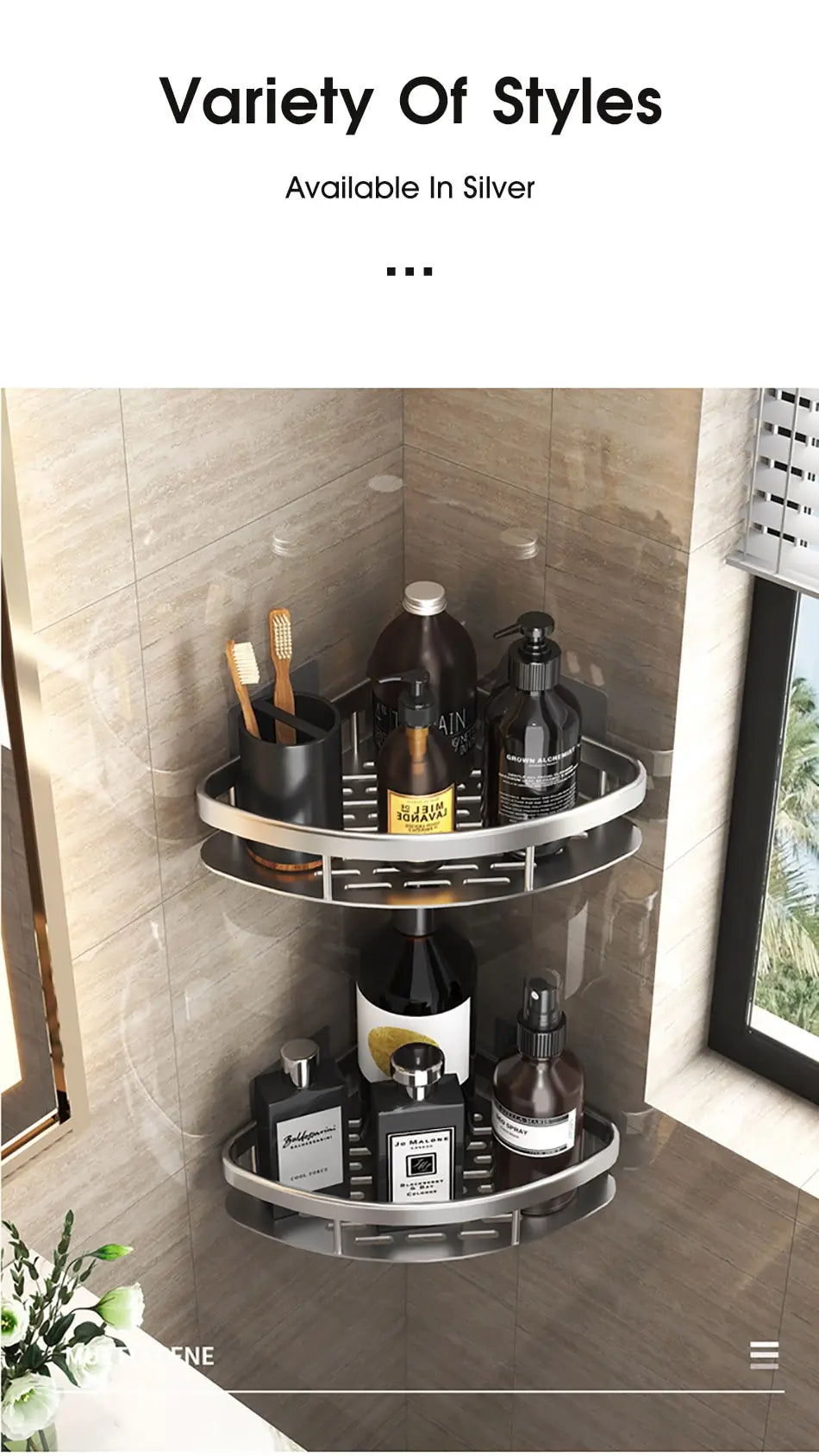 No-Drill Wall-Mounted Bathroom Shelf – Corner Shower Organizer for Shampoo, Toiletries, and Bathroom Essentials