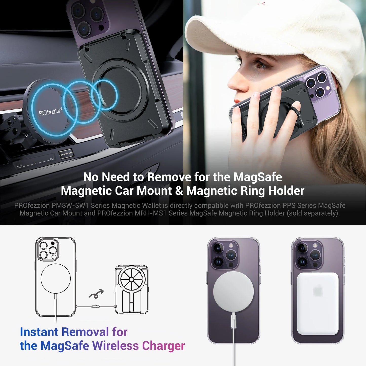 Magnetic MagSafe Wallet & RFID Card Holder Compatible with iPhone 11–15 Series (Pro/Pro Max) – Slim Leather Wallet with Secure Grip