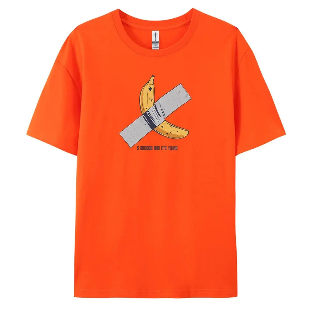 Men's Oversized Casual Banana Print T-Shirt – 100% Cotton Short Sleeve Fashion Tee