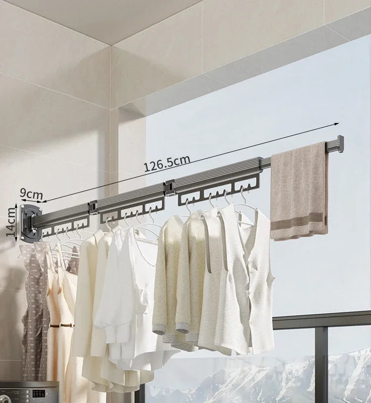 Wall-Mounted Folding Drying Rack – Retractable, No-Drill Indoor Clothes Hanger for Balcony or Laundry Room