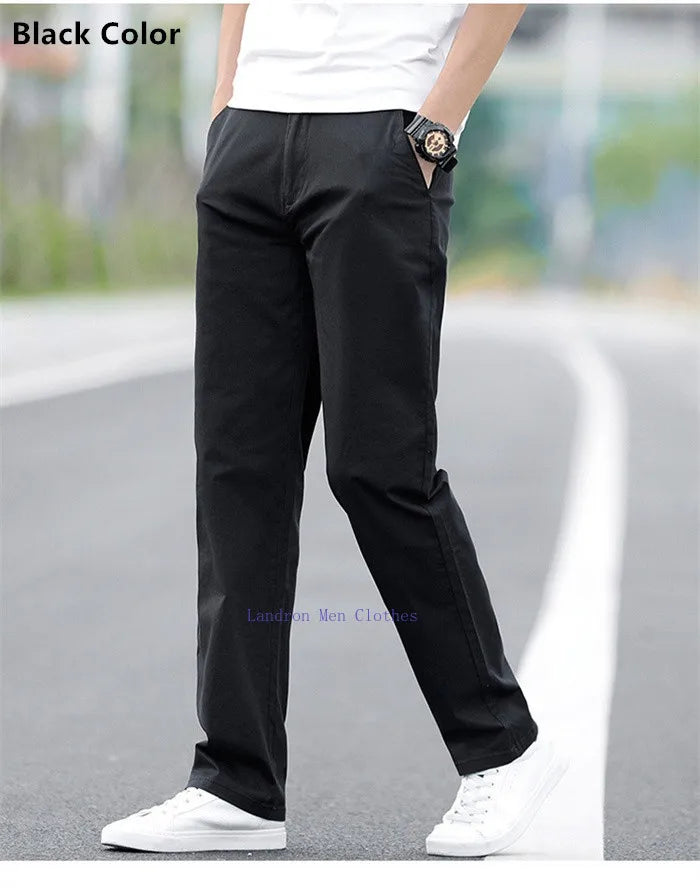 Men's Summer Lightweight Stretch Chino Pants – Loose Fit Cotton Trousers in Khaki, Blue, and Black – Plus Sizes 42 & 44