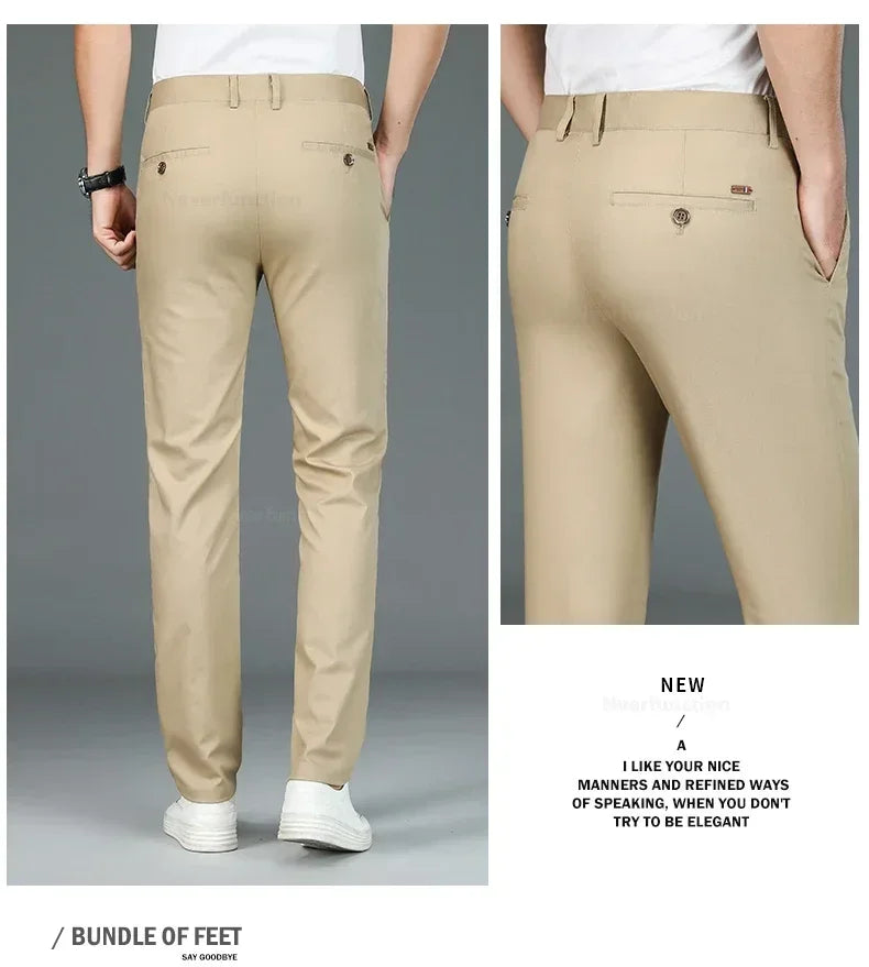 Men's Summer Bamboo Fiber Slim Fit Business Trousers – Breathable, Stylish Formal Long Pants for Casual or Office Wear