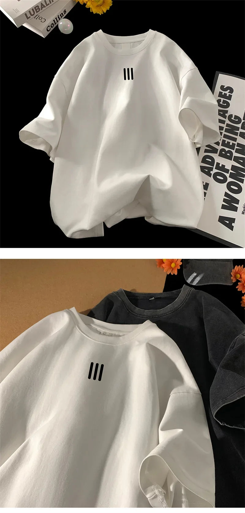 Men's Oversized Cotton T-Shirts – 2024 New Casual Summer Printed Tees, Fashionable and Comfortable, Available in White and 3XL Size.