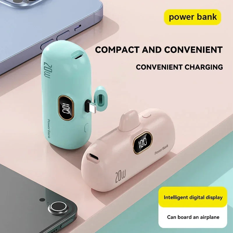 Mini 10000mAh Portable Power Bank with Built-in Cables – Compact External Battery Charger for iPhone & Type-C Devices