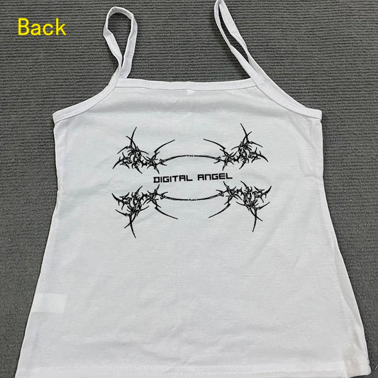 Y2K Aesthetic Women’s Cute Cartoon Print Cropped Tank Top – Sleeveless, Casual, Harajuku-Inspired Grunge Emo Style 