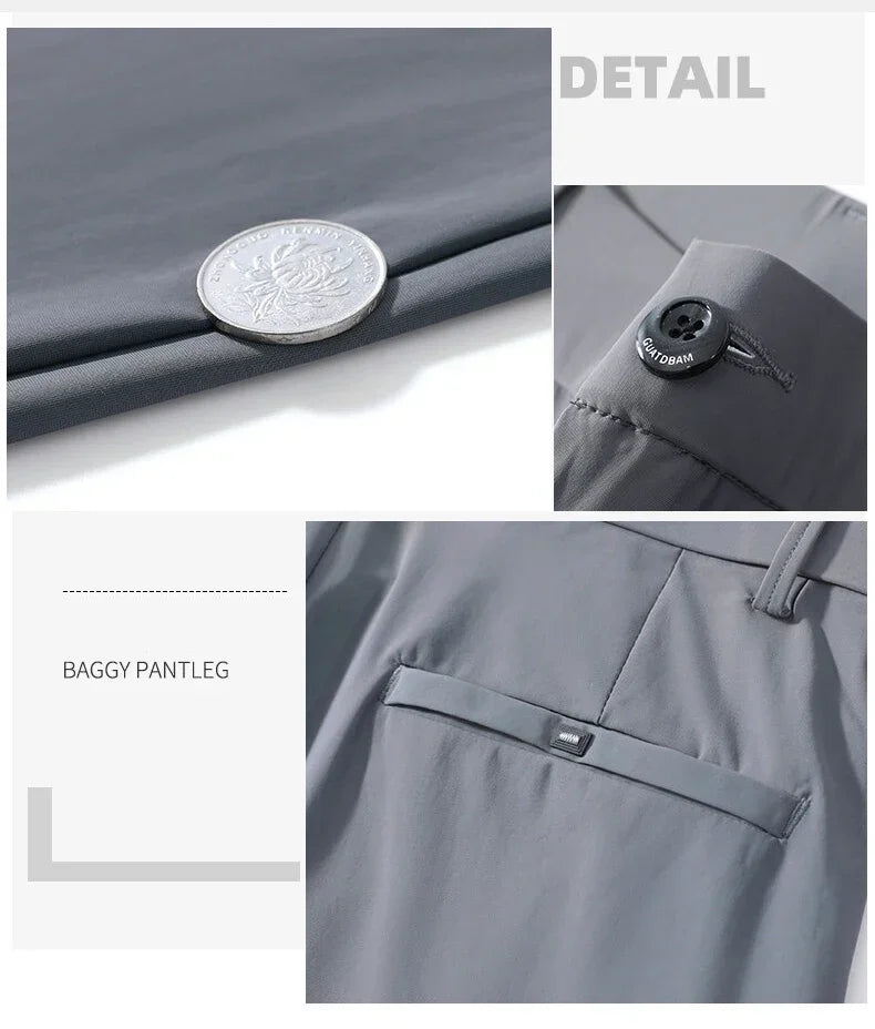 Men's Summer Lightweight Stretch Suit Pants – Slim Fit Korean Style Business Casual Trousers with Elastic Waist