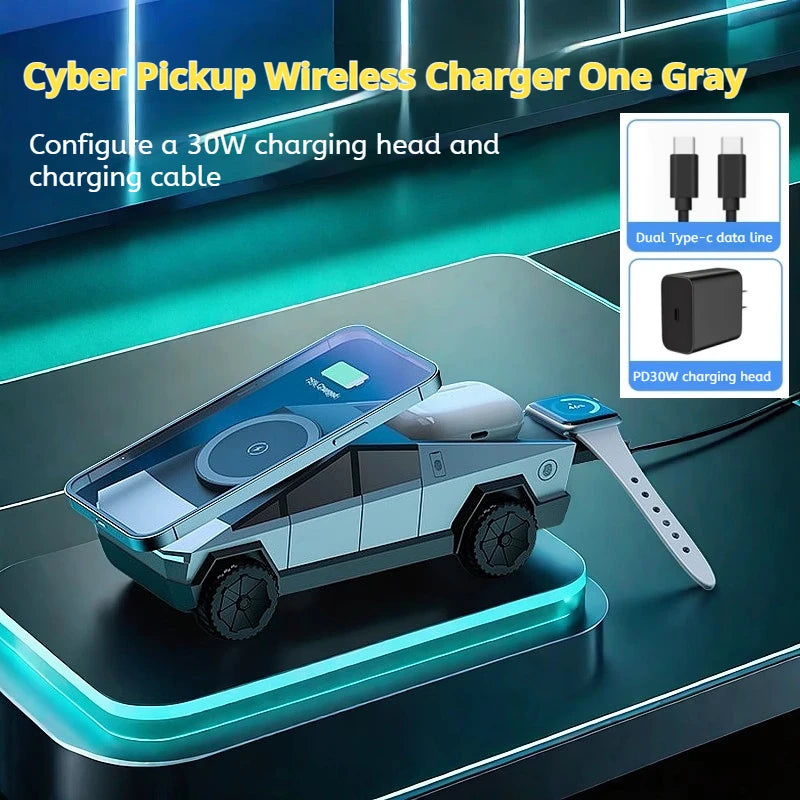 Cybertruck-Inspired 3-in-1 Qi2 Wireless Charging Station for iPhone, Apple Watch & AirPods