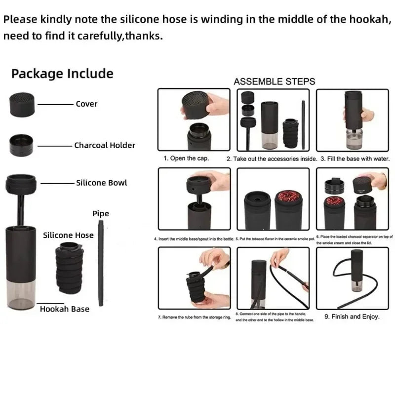 Portable Car Hookah Set with Ceramic Bowl, Acrylic Shisha Pipe & Hose – Travel-Friendly Chicha Smoking Accessory