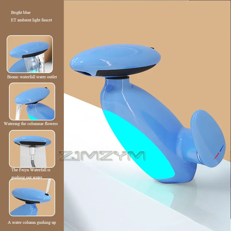 360° Rotating LED Basin Faucet with 4 Water Modes, Pull-Out Spout & Temperature Sensor – Drip-Free Hot & Cold Mixer Tap