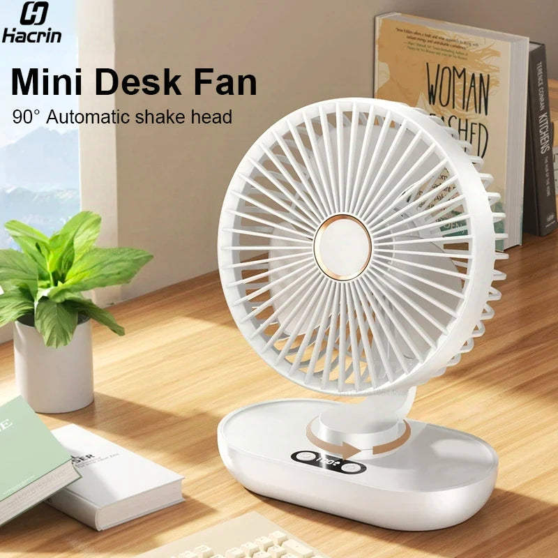Compact USB Rechargeable Desk Fan with Digital Display – Small Portable Air Circulator for Desktop Use